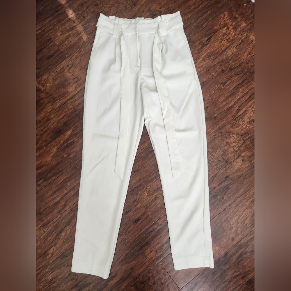 Love Tree Womens White High-Waisted Paperbag Style Trousers Size S Minimal Chic